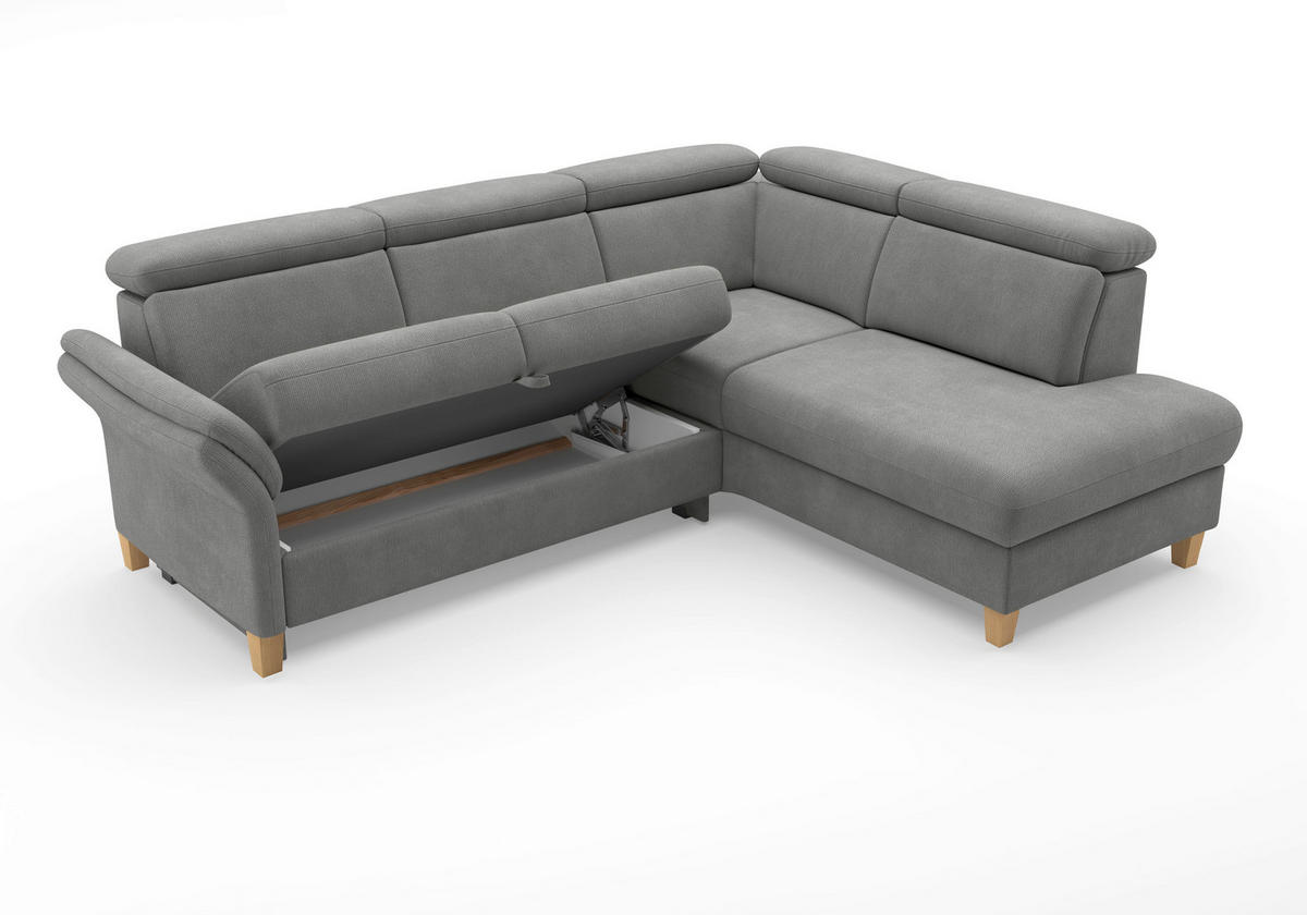 ECKSOFA GLENDALE E Grau Flachgewebe  - Eichefarben/Grau, KONVENTIONELL, Holz/Textil (247/193cm) - Sit & More