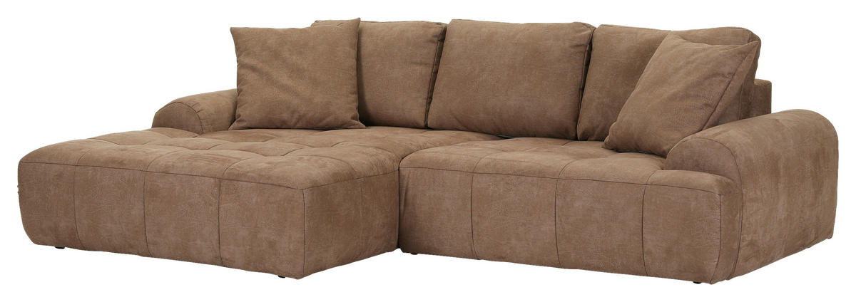 ECKSOFA Braun Lederlook  - Schwarz/Braun, KONVENTIONELL, Kunststoff/Textil (195/286cm) - Ambia Home