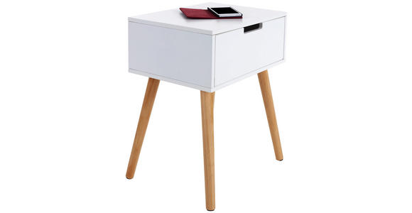 Nachtkästchen Levi B: 40 cm Weiß - Weiß/Naturfarben, MODERN, Holz/Holzwerkstoff (40/52/30cm) - Ombra