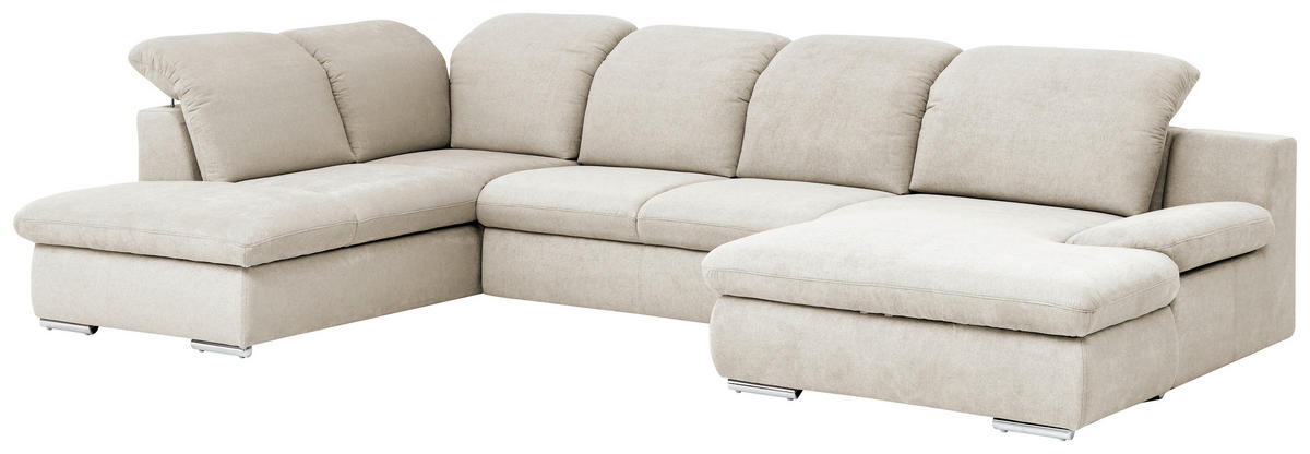 WOHNLANDSCHAFT in Chenille Creme  - Chromfarben/Creme, Design, Textil/Metall (212/353/165cm) - Livetastic