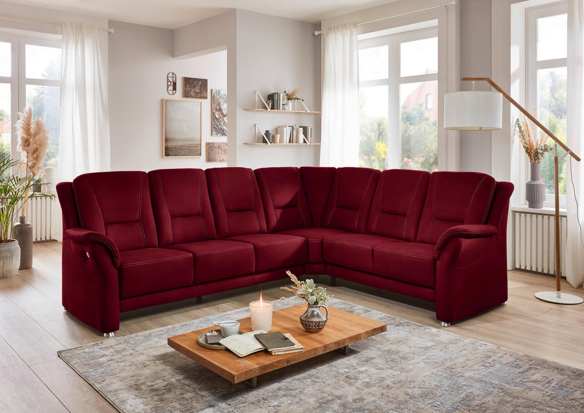 ECKSOFA in Mikrofaser Hellrot  275/223 cm  - Hellrot/Beige, KONVENTIONELL, Textil/Metall (275/223cm) - Beldomo Comfort