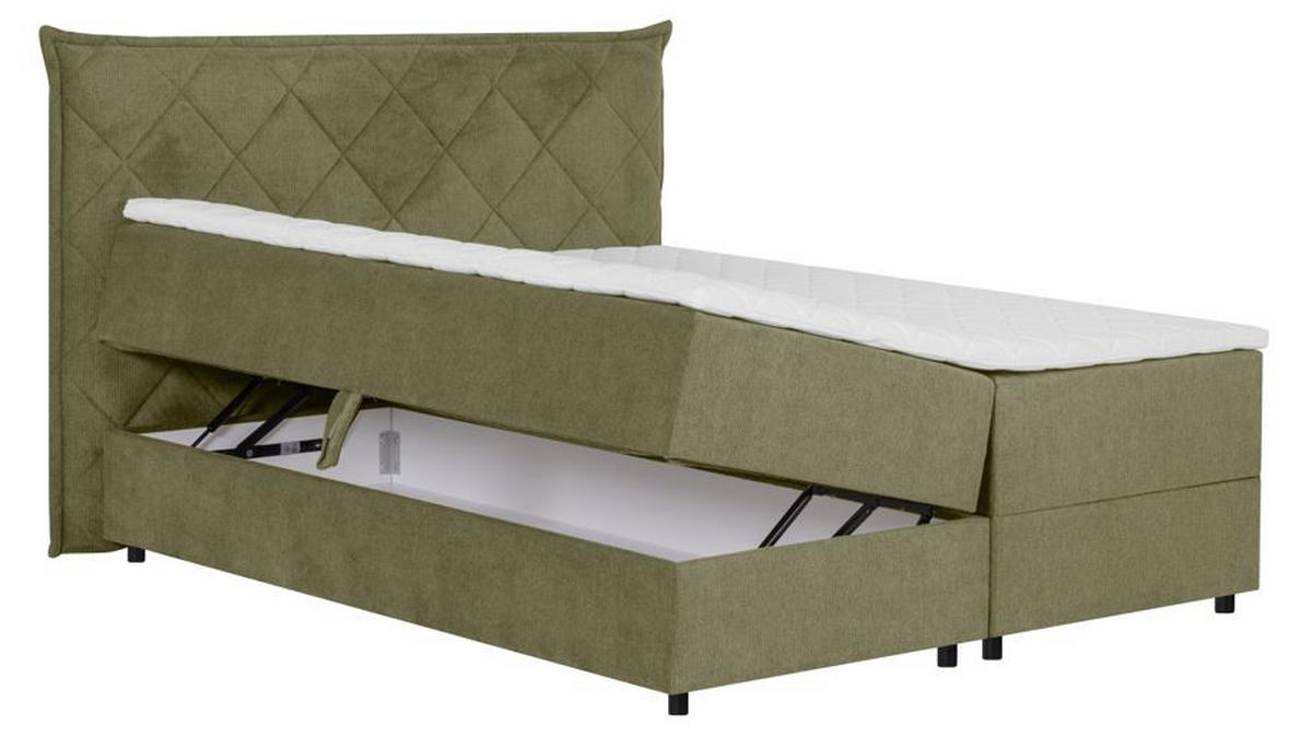 Boxspring 160x200 cm  in măsliniu  - măsliniu, Modern, metal/lemn (160/200cm) - Welnova