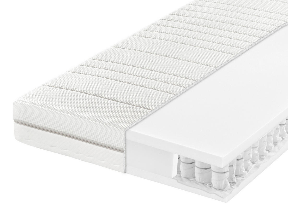 TASCHENFEDERKERNMATRATZE 80/200 cm, Höhe ca.: 18 cm, H2 = mittel, 7-Zonen - Weiß, Basics, Textil (80/200cm) - Sleeptex