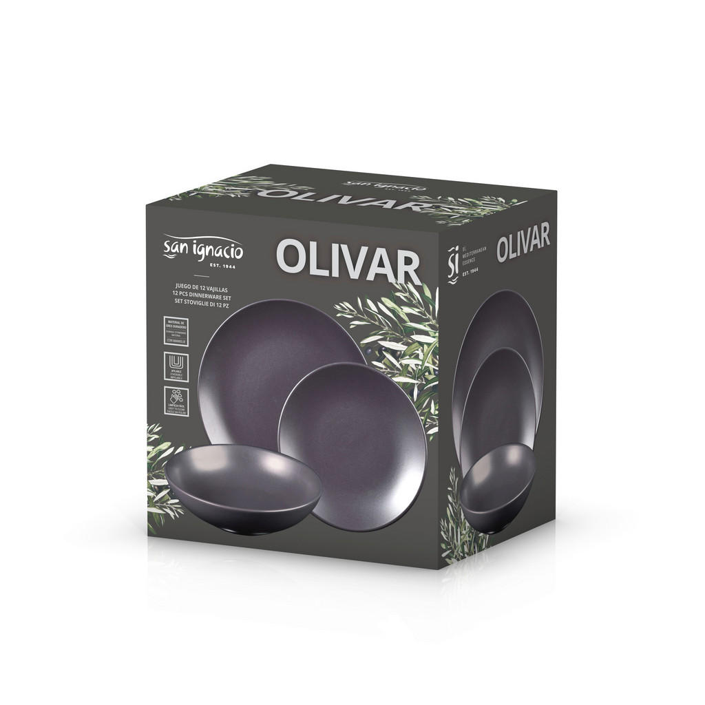 Tafelservice Keramik Schwarz 12-Teilig