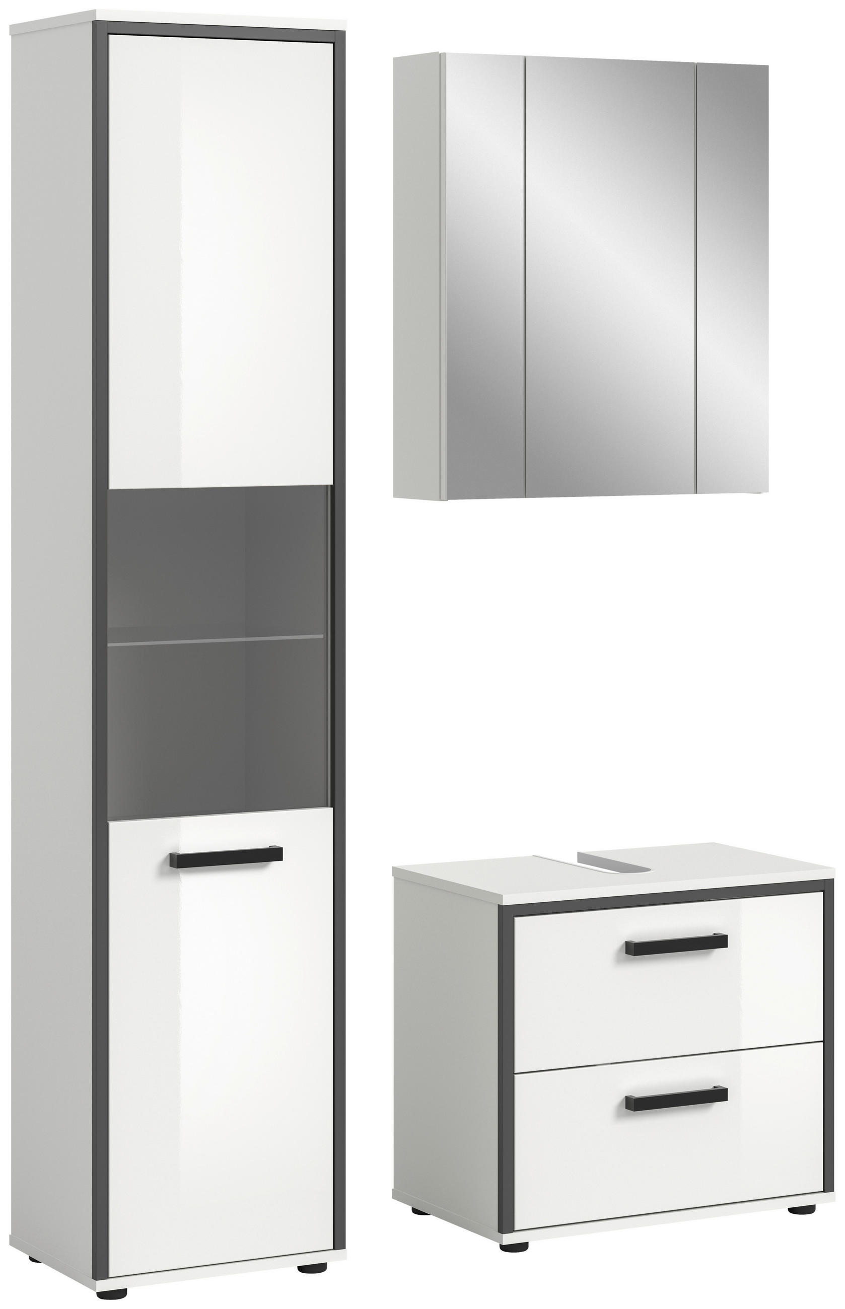 BADEZIMMER 3-teilig  in 100 cm  - Weiß Hochglanz/Schwarz, MODERN, Holzwerkstoff/Kunststoff (100cm) - MID.YOU