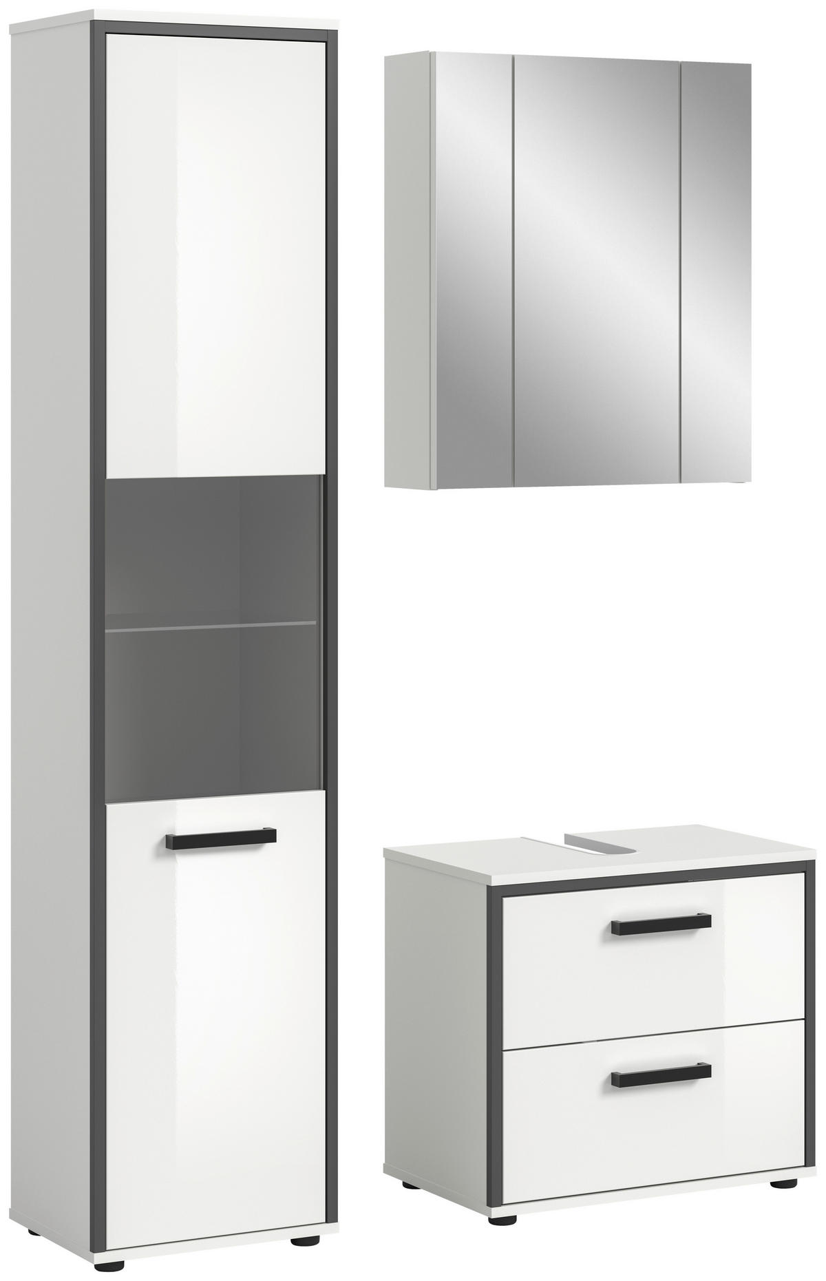 BADEZIMMER 3-teilig  in 100 cm  - Weiß Hochglanz/Schwarz, MODERN, Holzwerkstoff/Kunststoff (100cm) - MID.YOU