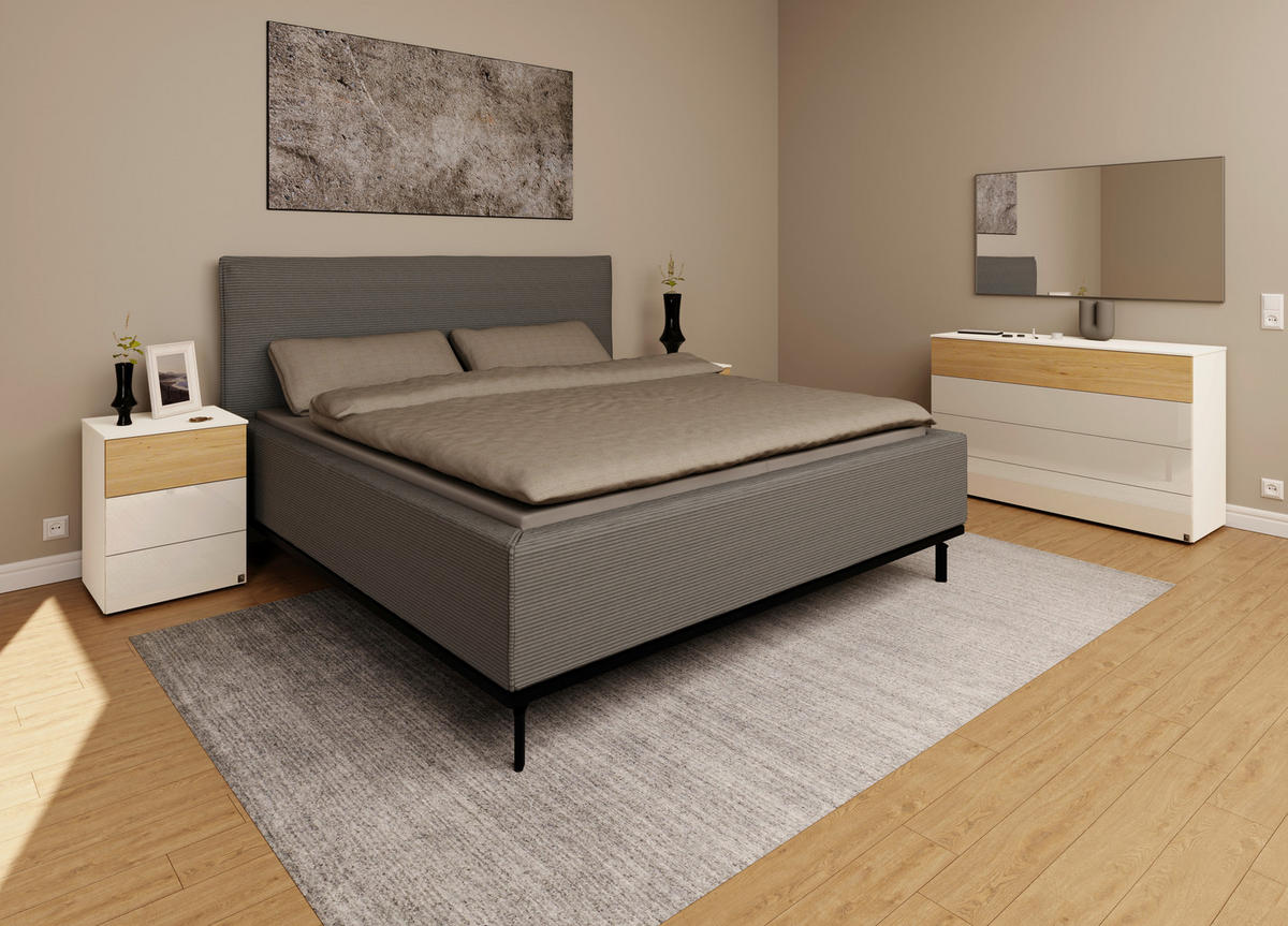 POLSTERBETT Matratze, Lattenrost, Bettkasten 180/200 cm  in Grau  - Graphitfarben/Weiß, Design, Holz/Textil (180/200cm) - Musterring