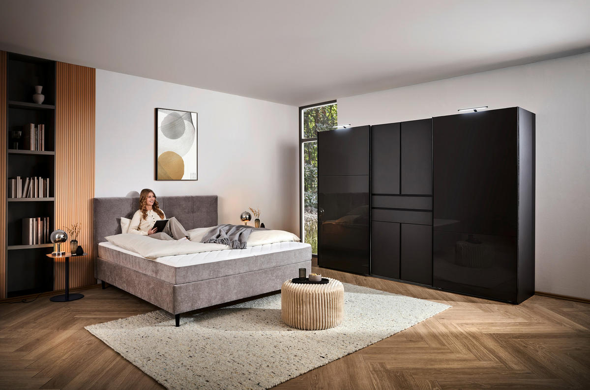 BOXBETT 180/200 cm,  in Grau, H3 + H3 = fest  - Schwarz/Grau, KONVENTIONELL, Holz/Textil (180/200cm) - Welnova