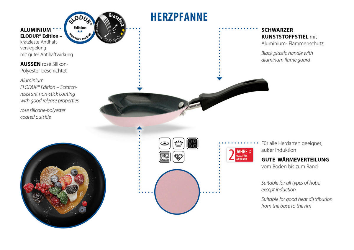 PFANNENSET Herzpfanne Aluminium 2-teilig  - Hellrosa, Basics, Metall (28/11cm) - ELO