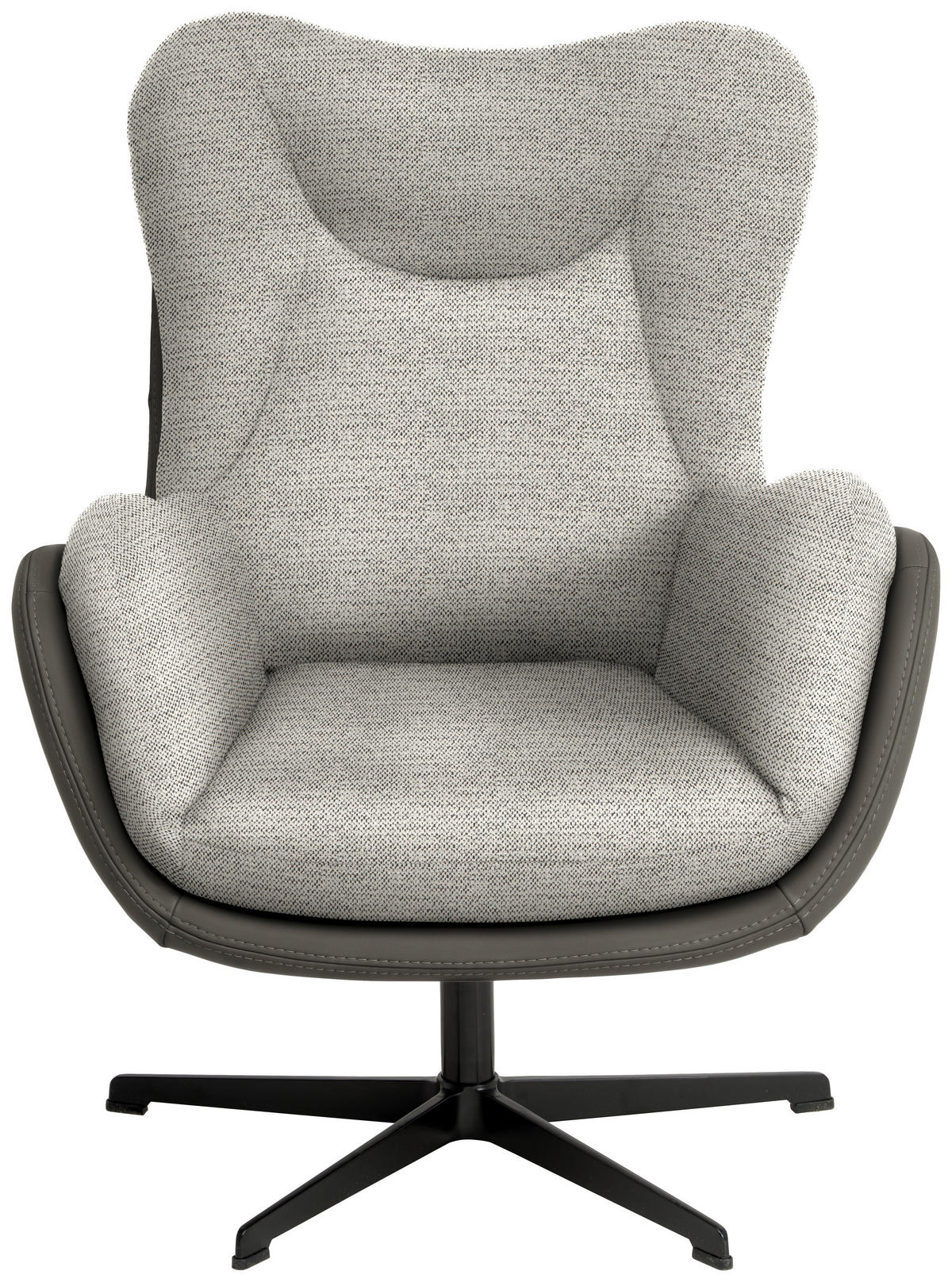 SESSEL in Chenille, Struktur Echtleder Grau, Silberfarben  - Silberfarben/Schwarz, Design, Leder/Textil (80/97/89cm) - Schöner Wohnen