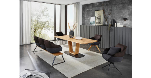 ARMLEHNSTUHL in Flachgewebe Echtleder naturbelassen - Blau/Dunkelbraun, Design, Leder/Textil (62/85/67cm) - Ambiente