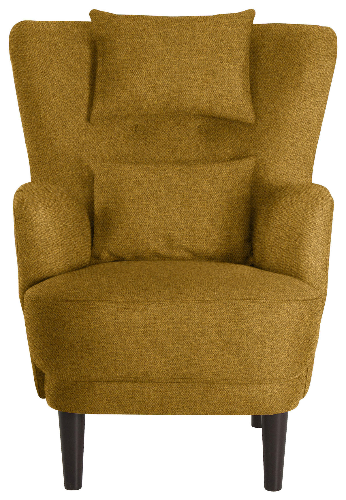 OHRENSESSEL in Flachgewebe Senfgelb  - Senfgelb/Schwarz, Design, Holz/Textil (81/106/90cm) - MID.YOU