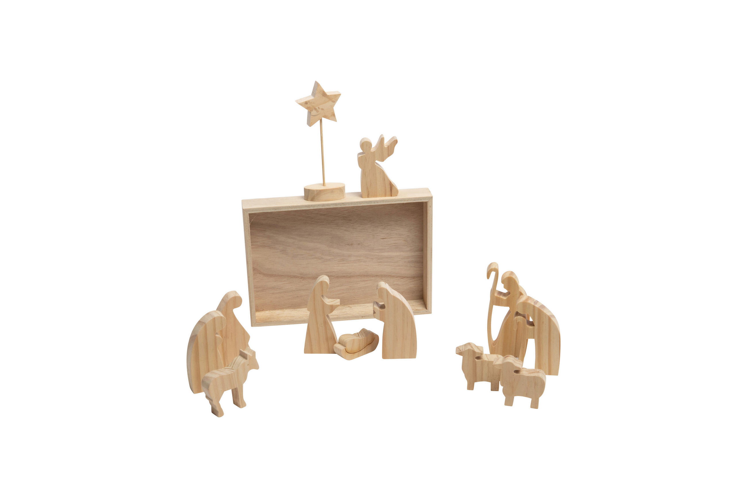 KRIPPENFIGUREN-SET - Naturfarben, Basics, Holz (22/15/3cm) - X-Mas