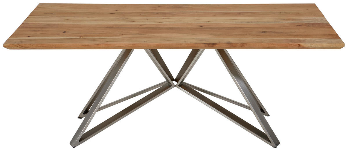 COUCHTISCH Akazie vollmassiv 120/70/45 cm rechteckig Akaziefarben, Edelstahlfarben  - Edelstahlfarben/Akaziefarben, Design, Holz/Metall (120/70/45cm) - Landscape
