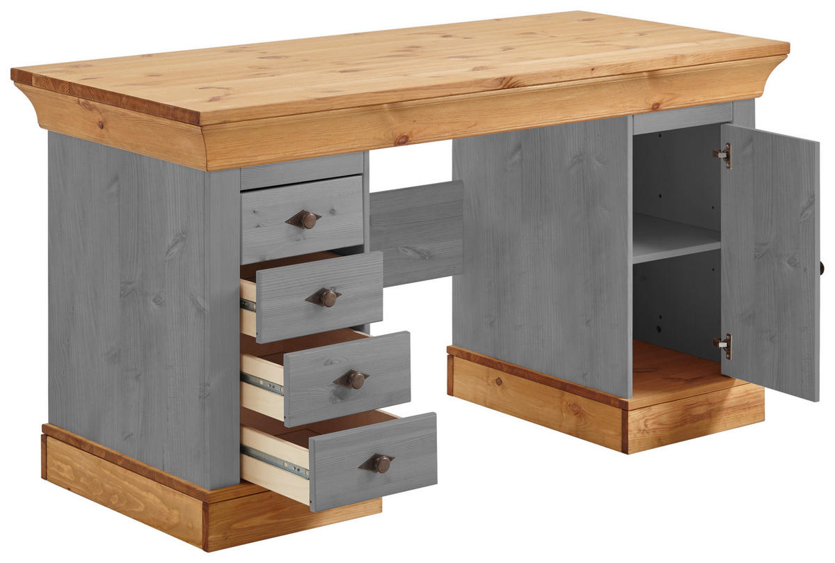 SCHREIBTISCH 143/65/77 cm  in Grau, Laugenfarbig  - Laugenfarbig/Grau, ROMANTIK / LANDHAUS, Holz/Metall (143/65/77cm) - Boxxx