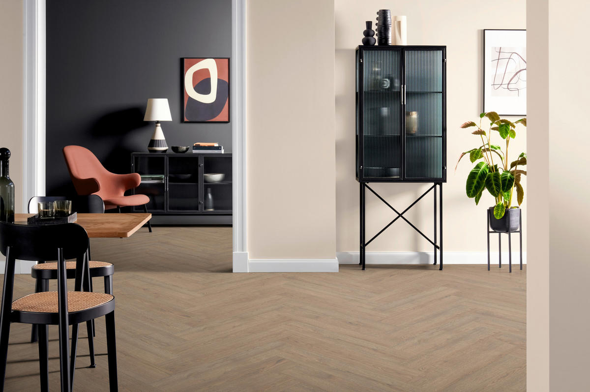 LAMINATBODEN Turin Eiche EGGER Nature Sense Herringbone  per  m² - Eichefarben/Dunkelbraun, KONVENTIONELL, Holzwerkstoff (84/16.8/0.8cm) - Egger Holzwerkstoffe