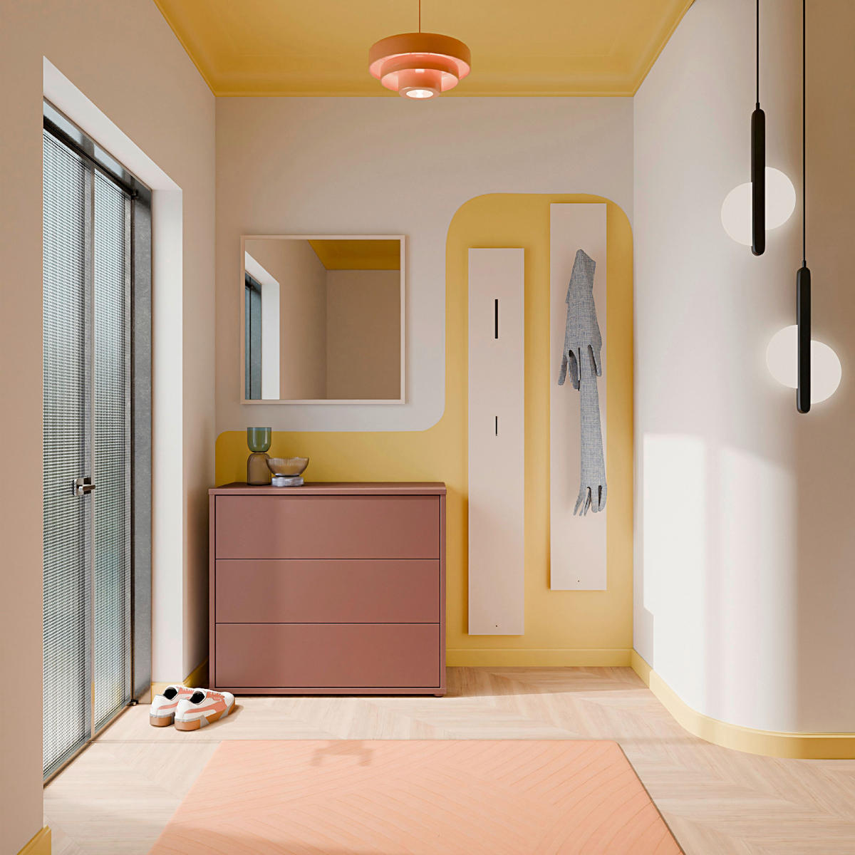 KOMMODE , 95/83/42 cm, 3 Schublade(n)  - Silberfarben/Terracotta, Trend, Holzwerkstoff/Kunststoff (95/83/42cm) - Carryhome