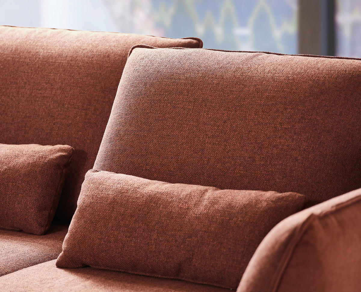 ECKSOFA Kupferfarben Flachgewebe  - Schwarz/Kupferfarben, Design, Textil/Metall (310/250cm) - Moderano