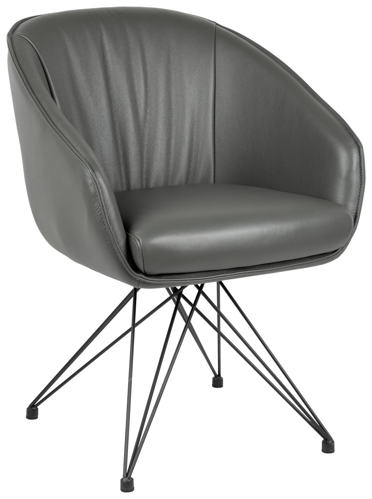 ARMLEHNSTUHL  in Eisen Echtleder pigmentiert  - Anthrazit/Schwarz, Design, Leder/Metall (59,5/83,5/63,5cm) - Belluti