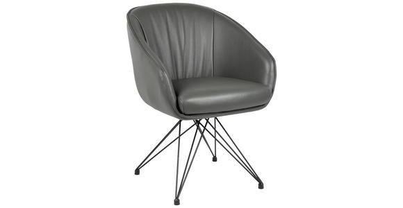 ARMLEHNSTUHL  in Eisen Echtleder pigmentiert  - Anthrazit/Schwarz, Design, Leder/Metall (59,5/83,5/63,5cm) - Belluti