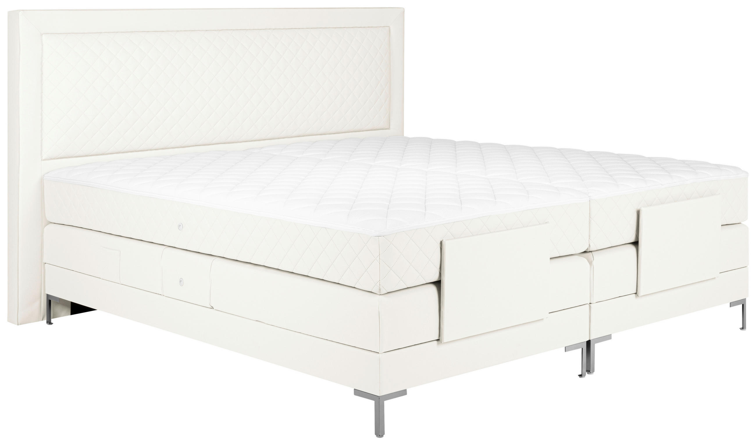 BOXSPRINGBETT 180/200 cm  in Weiß  - Alufarben/Weiß, Design, Textil/Metall (180/200cm) - Welnova