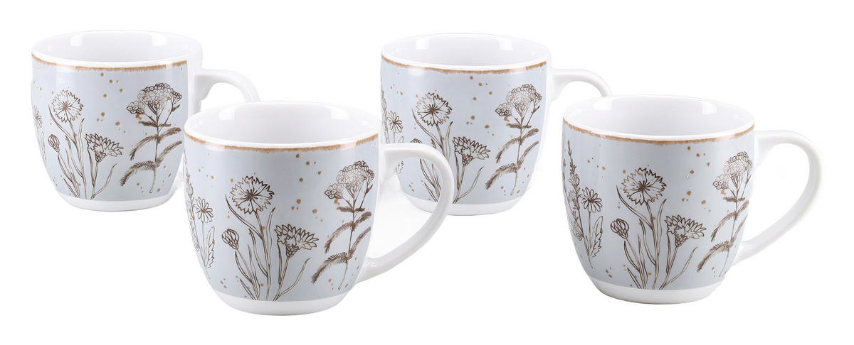 KAFFEEBECHERSET Vintage Flower Stein 4-teilig  - Hellgrau, Basics, Keramik - Creatable