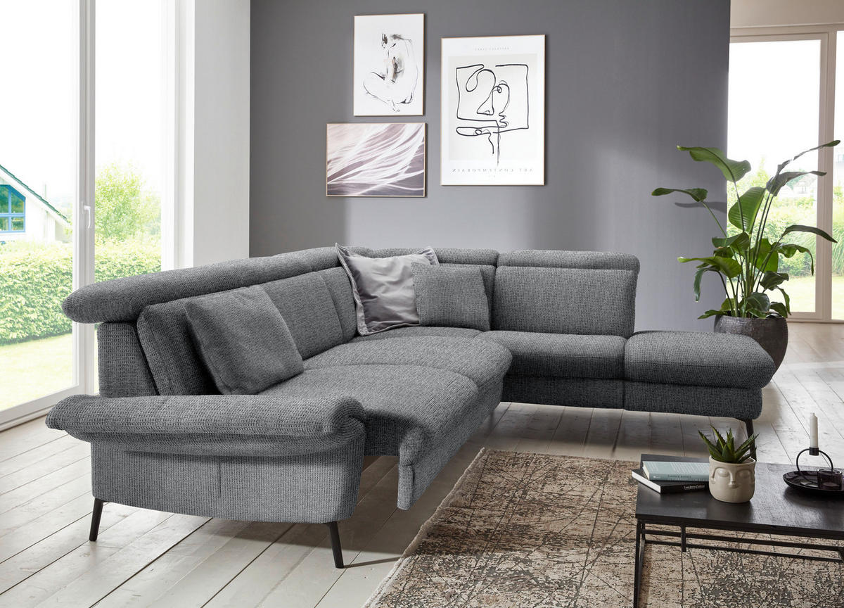ECKSOFA in Struktur Anthrazit  - Anthrazit/Schwarz, Modern, Textil/Metall (275/235cm) - Cantus