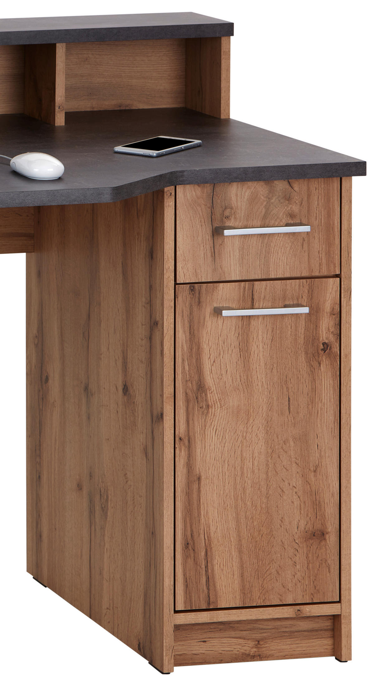 PISALNA MIZA leseni material siva, barve hrasta  - siva/črna, Moderno, umetna masa/leseni material (150/91/68cm) - Carryhome