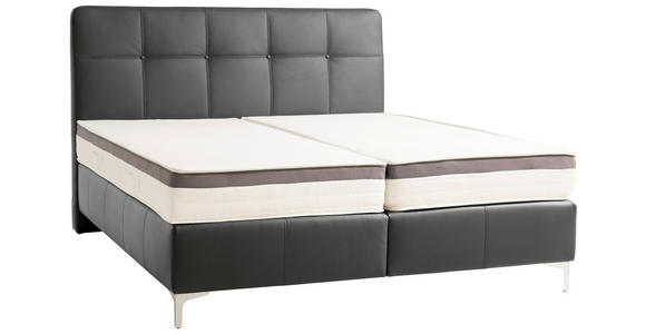 BOXSPRINGBETT 180/200 cm in Schwarz - Chromfarben/Schwarz, Basics, Leder/Holz (180/200cm) - Novel