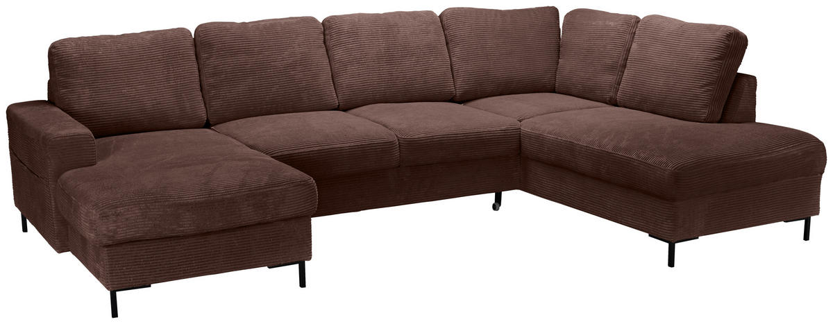 WOHNLANDSCHAFT Dunkelbraun Cord  - Dunkelbraun/Schwarz, KONVENTIONELL, Textil/Metall (148/303/197cm) - Carryhome