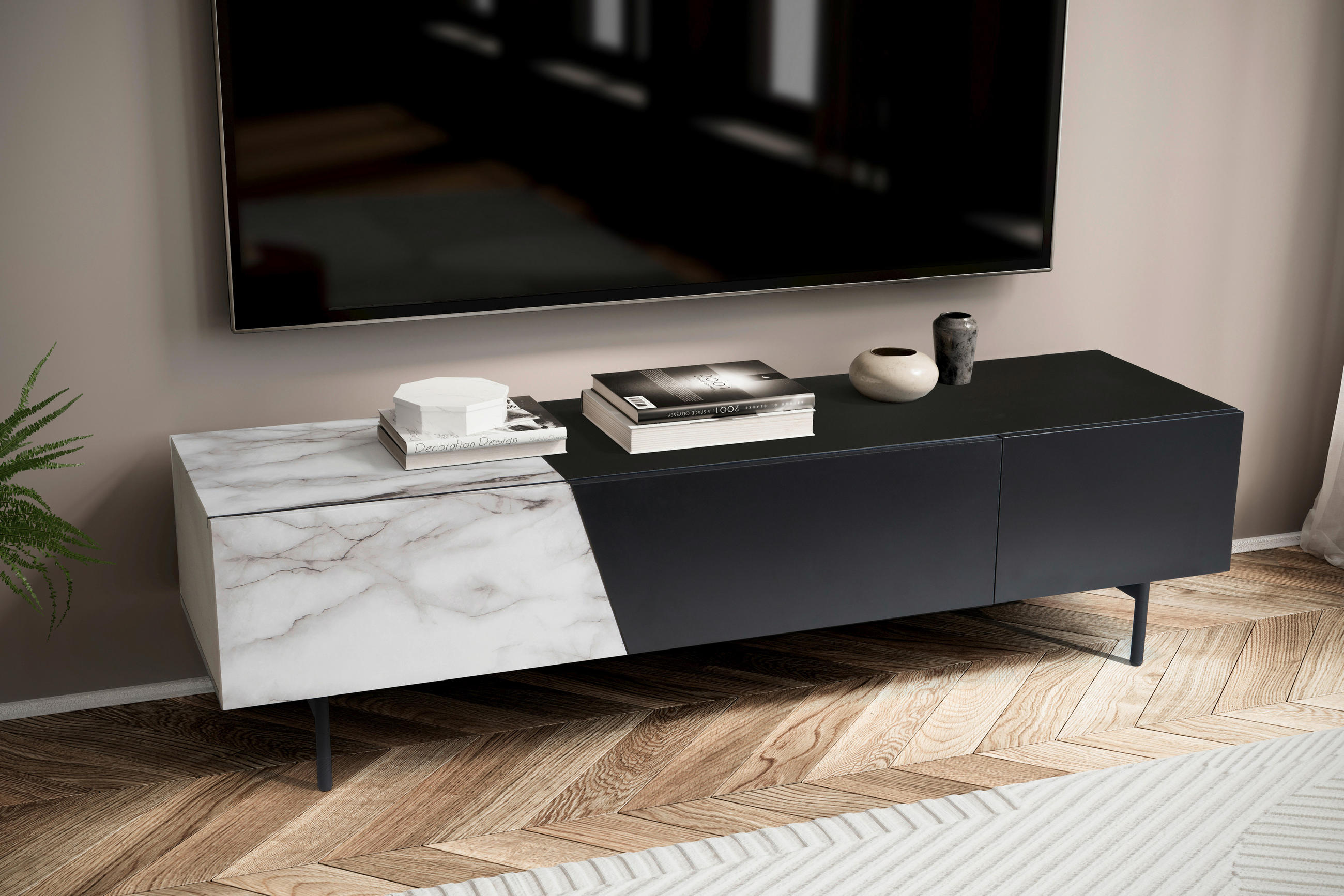 LOWBOARD  in 150/40/40 cm  - Schwarz/Weiß, Design, Holzwerkstoff/Metall (150/40/40cm) - Livetastic