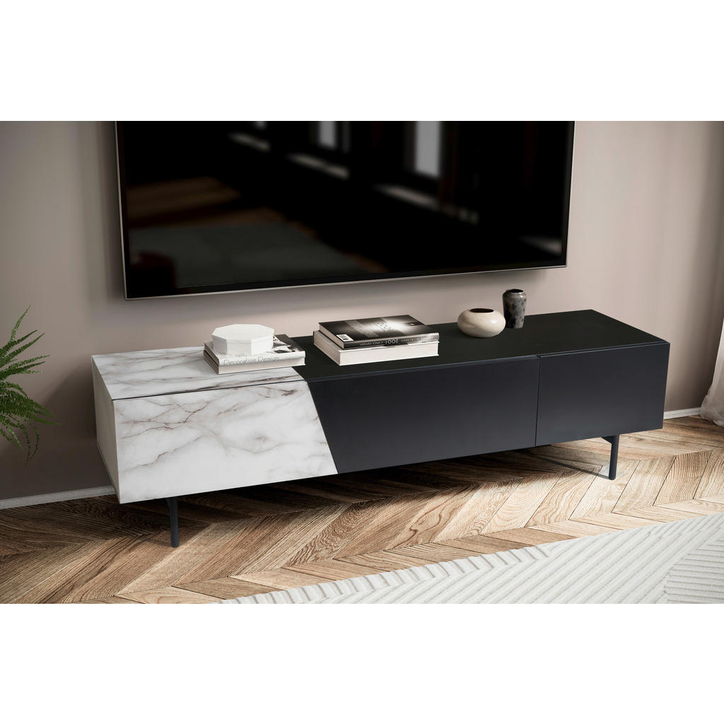 Thumbnail - Livetastic Lowboard, Schwarz, Weiß, Holzwerkstoff, Marmoroptik, 1 Schubladen, 150x40x40 cm, stehend, Wohnzimmer, Wohnwän...