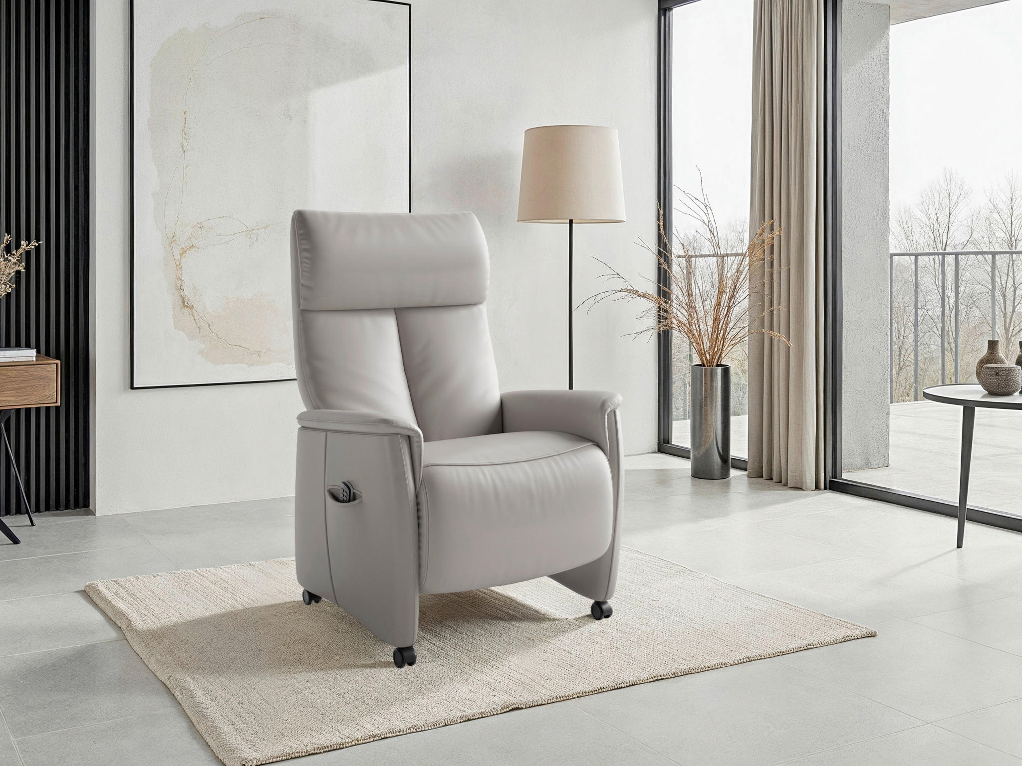 RELAXAČNÉ KRESLO, koža, svetlosivá - čierna/svetlosivá, Basics, koža/plast (76/112/84cm) - Sit & More