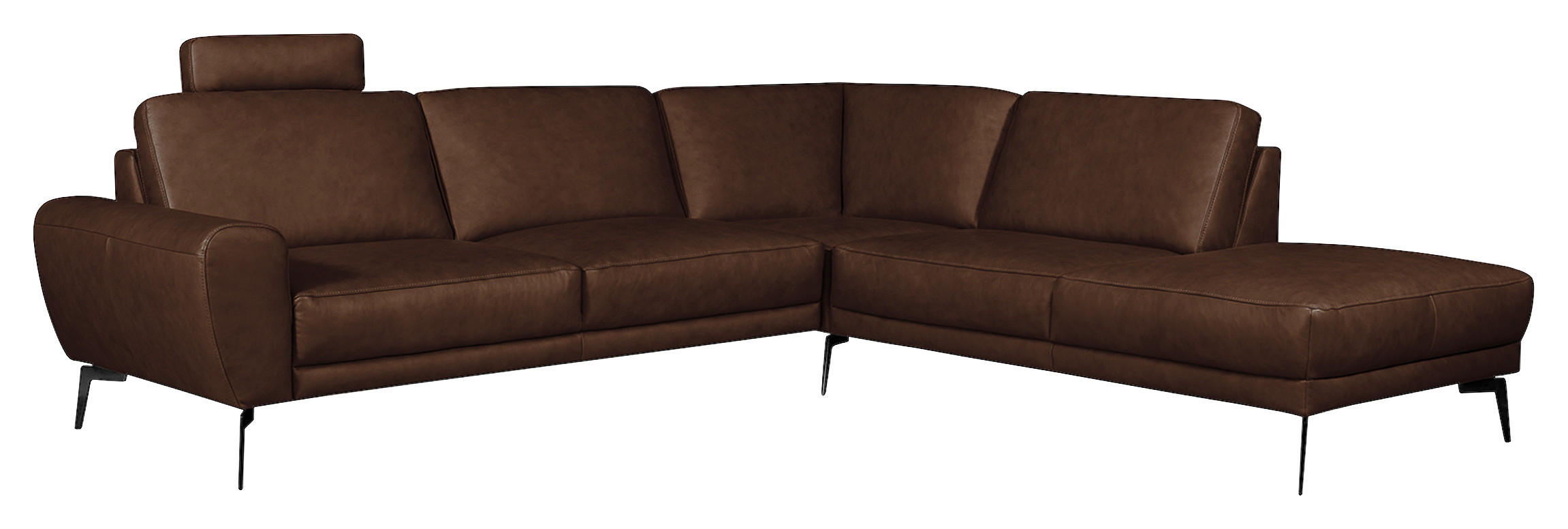 Thumbnail - Livetastic Ecksofa Spring, Dunkelbraun, Leder, Echtleder, Semi-Anilinleder, 4-Sitzer, Ottomane rechts, L-Form, 273x250 c...