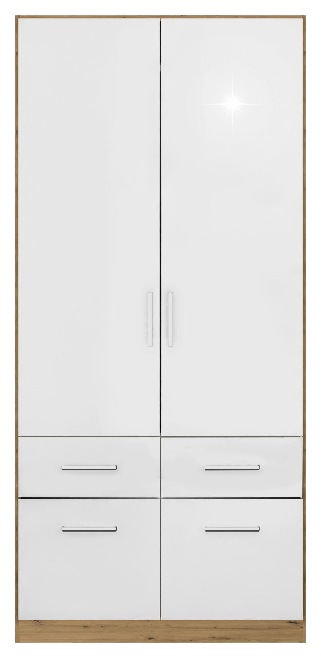 DREHTÜRENSCHRANK  in Eiche Artisan, Weiß Hochglanz  - Chromfarben/Weiß Hochglanz, MODERN, Holzwerkstoff/Kunststoff (91/210/54cm) - Rauch Möbel