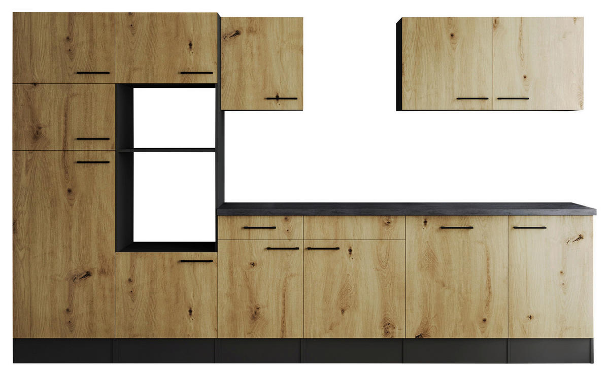 KÜCHENLEERBLOCK 340 cm   in Eiche Artisan  - Schwarz/Eiche Artisan, Design, Holzwerkstoff/Metall (340cm) - Respekta