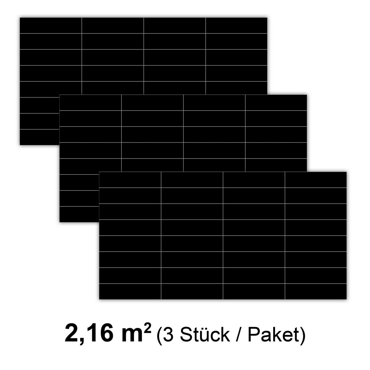 WANDPANEEL Revêt Design-Wandfliesen 3 Stück Schwarz Hochglanz  - Schwarz Hochglanz, MODERN, Kunststoff (120/60/0,37cm)