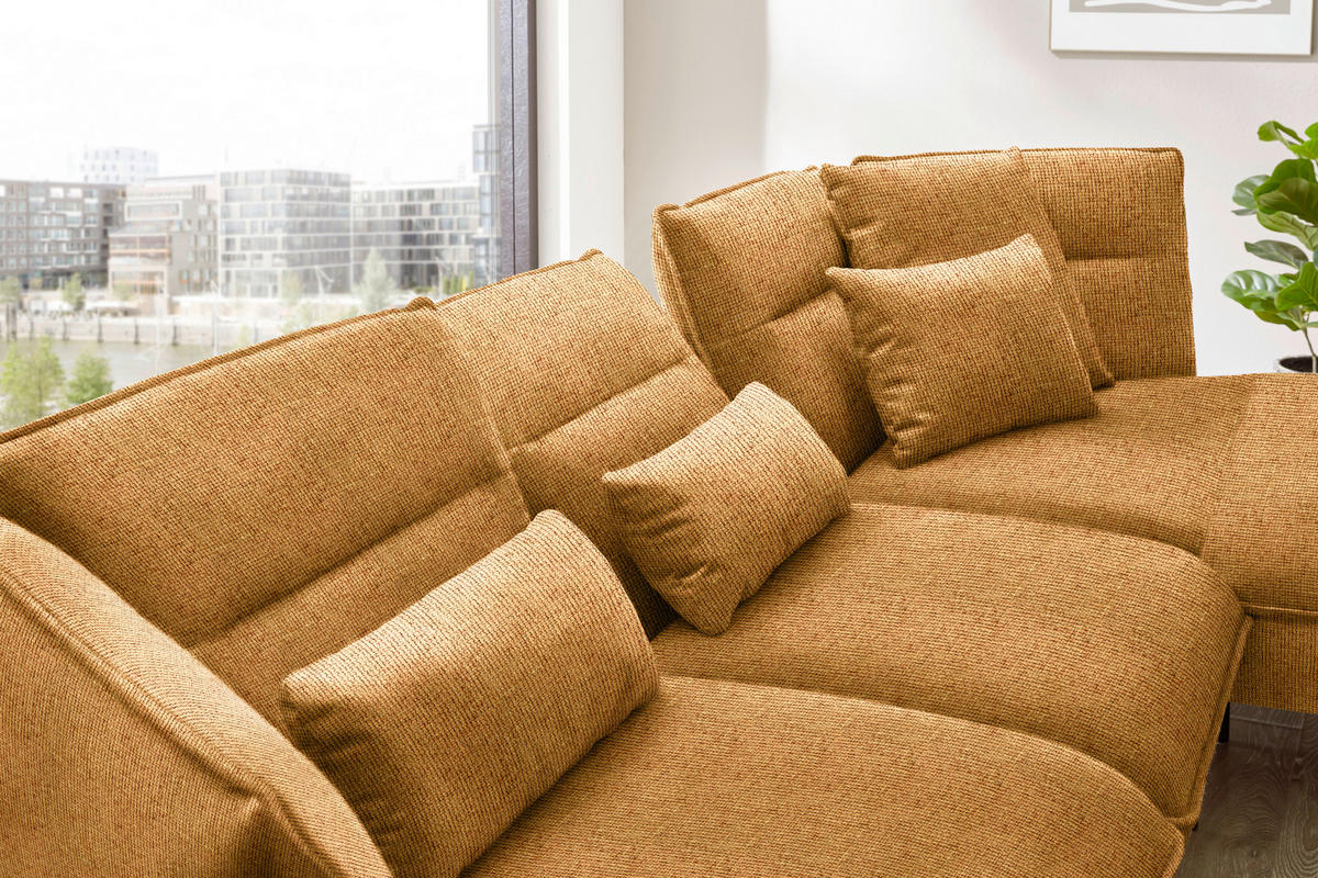 ECKSOFA in Flachgewebe Currygelb  - Currygelb/Schwarz, Design, Textil/Metall (339/153cm) - Moderano