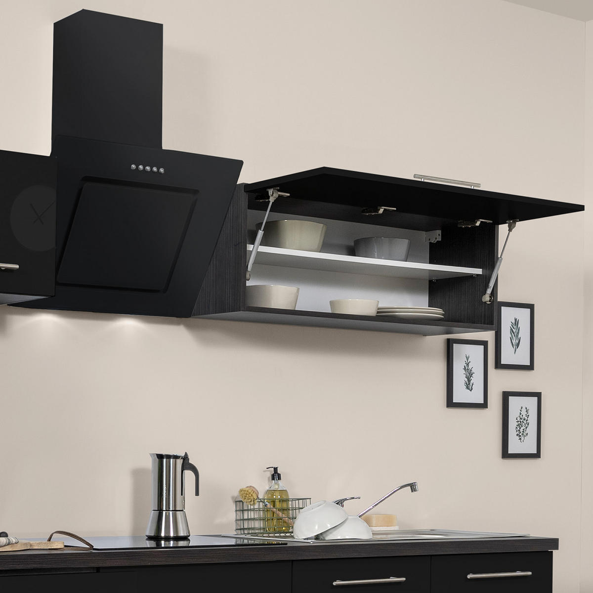 KÜCHENBLOCK 270 cm   in Schwarz, Eichefarben  - Edelstahlfarben/Eichefarben, Basics, Holzwerkstoff/Metall (270cm) - Respekta
