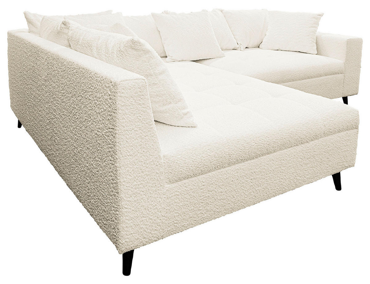 Ecksofa inkl. Hocker Weiß Bouclé  - Schwarz/Weiß, Design, Holz/Textil (174/247cm) - MID.YOU