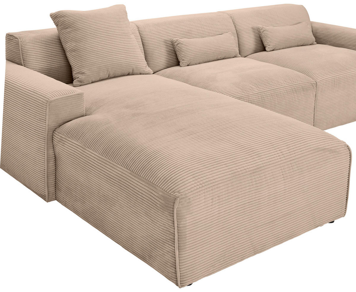 ECKSOFA Hellbraun Cord  - Hellbraun/Schwarz, Design, Kunststoff/Textil (303/196cm) - Livetastic