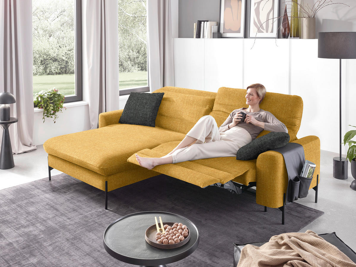 ECKSOFA in Flachgewebe Currygelb  - Currygelb/Schwarz, Design, Textil/Metall (191/252cm) - Dieter Knoll