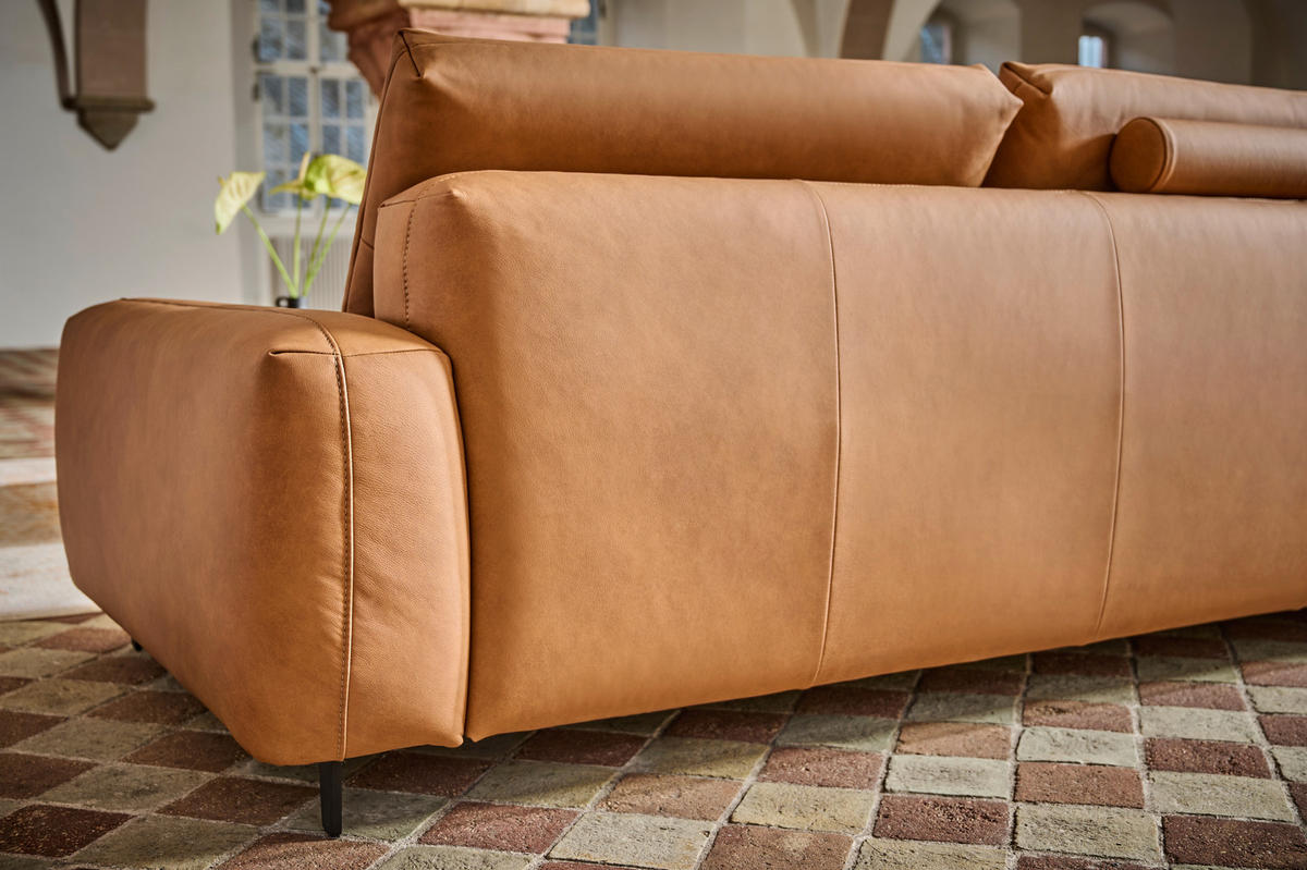 ECKSOFA in Echtleder Hellbraun  - Hellbraun/Anthrazit, Design, Leder/Metall (225/355cm) - Johann Jakob