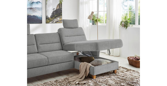 ECKSOFA inkl. Funktion Hellgrau Flachgewebe  - Eichefarben/Hellgrau, KONVENTIONELL, Holz/Textil (252/162cm) - Cantus