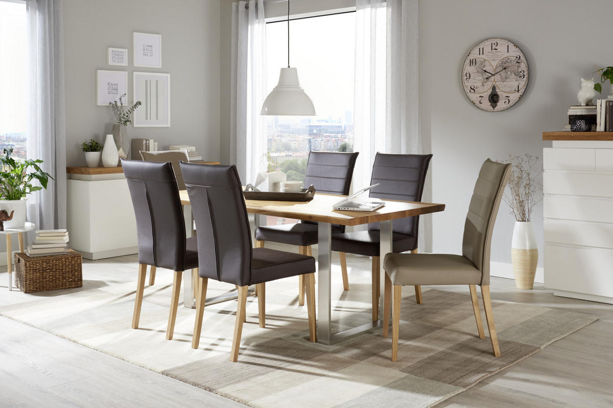 ESSTISCH in Holz 180/90/75 cm  - Edelstahlfarben/Eichefarben, Natur, Holz/Metall (180/90/75cm) - Linea Natura