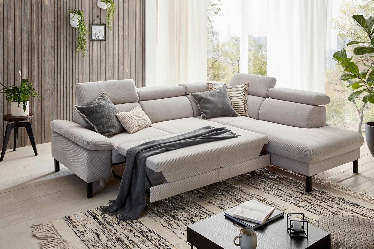 ECKSOFA in Cord Grau  - Schwarz/Grau, Design, Holzwerkstoff/Textil (272/217cm) - Pure Home Comfort