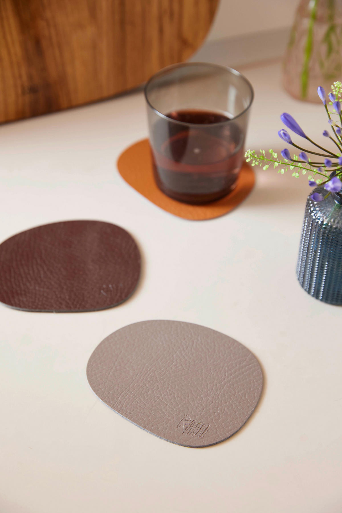 GLASUNTERSETZER 6-teilig  - Braun, Basics, Leder (10/12cm) - Aida