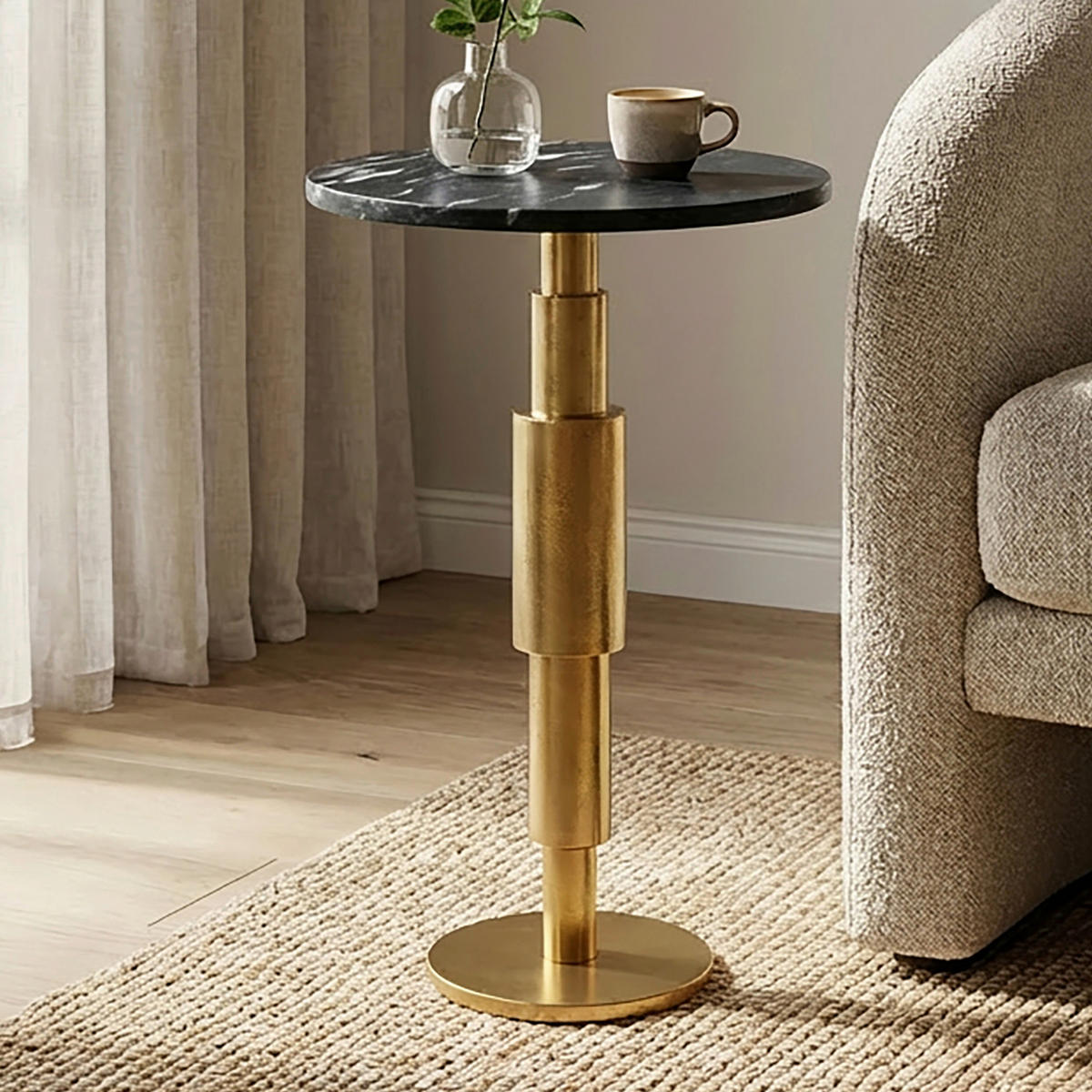 KISASZTAL kő 37/37/59 cm   - fekete/aranyszínű, Design, kő/fém (37/37/59cm) - Livetastic