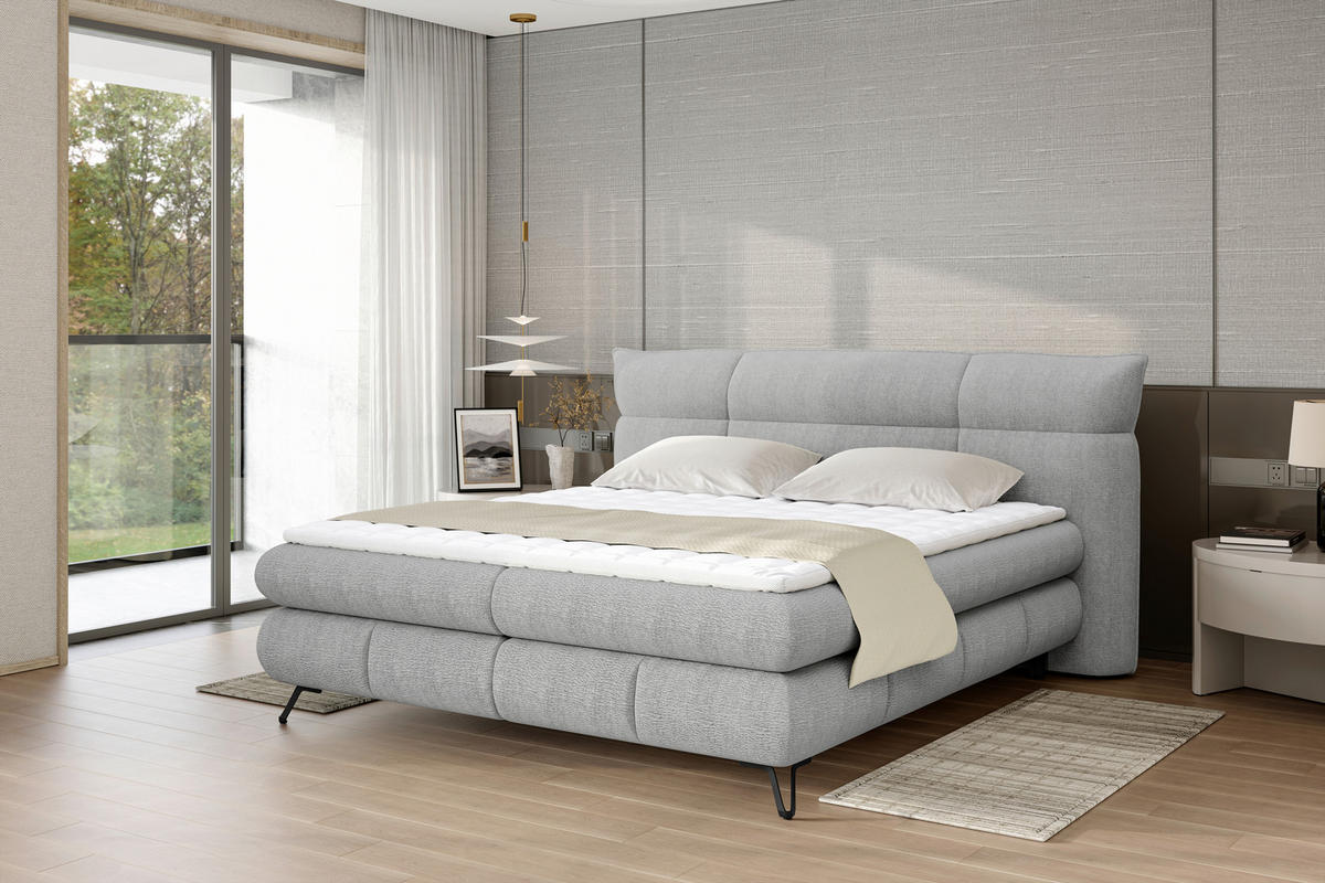 BOXSÄNG 180/200 cm  i grå  - svart/grå, Design, metall/textil (180/200cm) - Glandor