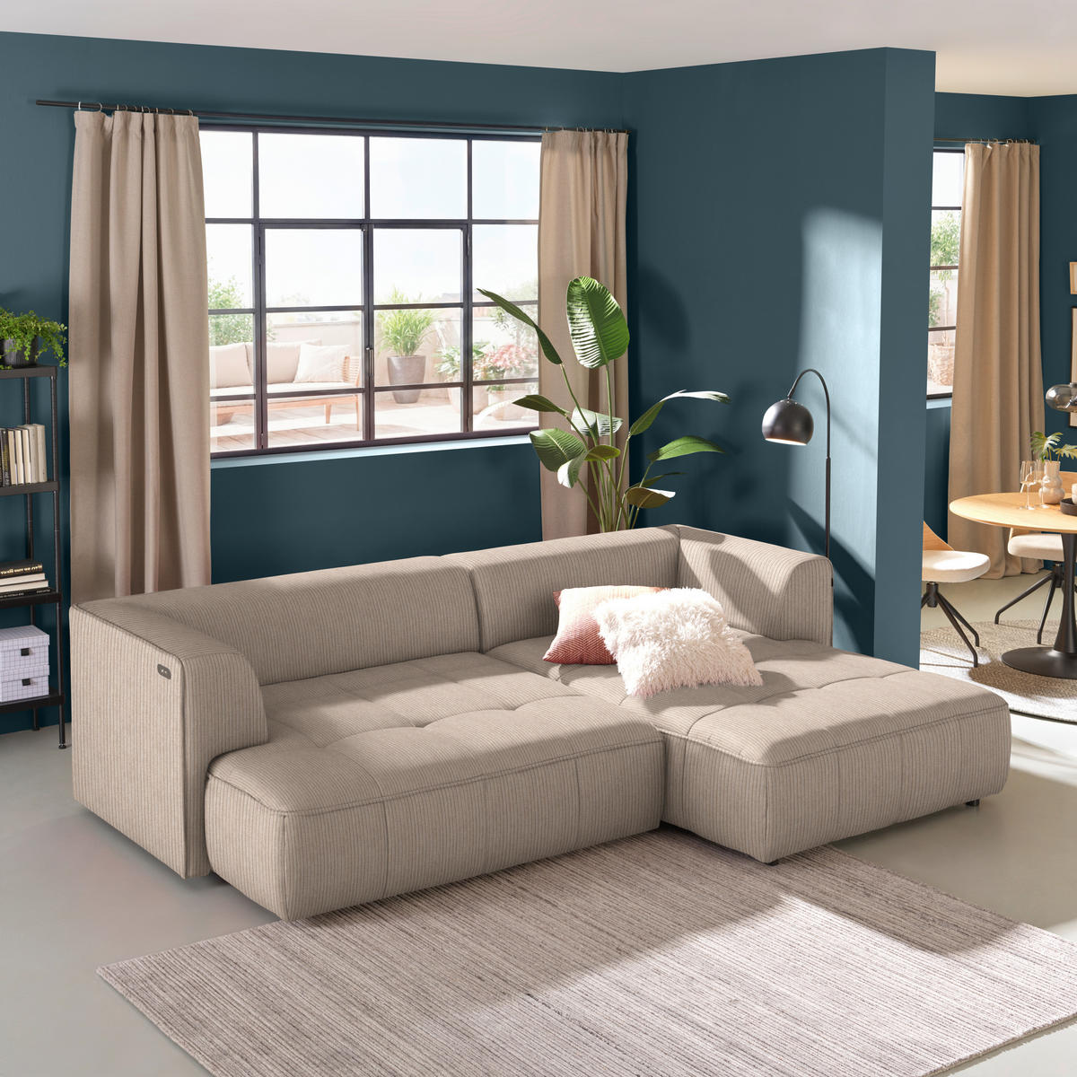 ECKSOFA  in Feincord Beige  288/188 cm  - Beige/Schwarz, Design, Kunststoff/Textil (288/188cm) - Welnova